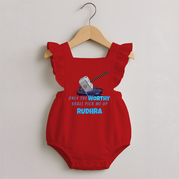 Little Thor Romper Frock | Personalized Baby Romper Frock for Little Gods of Thunder - RED - 0 - 3 Months Old (Chest 19")