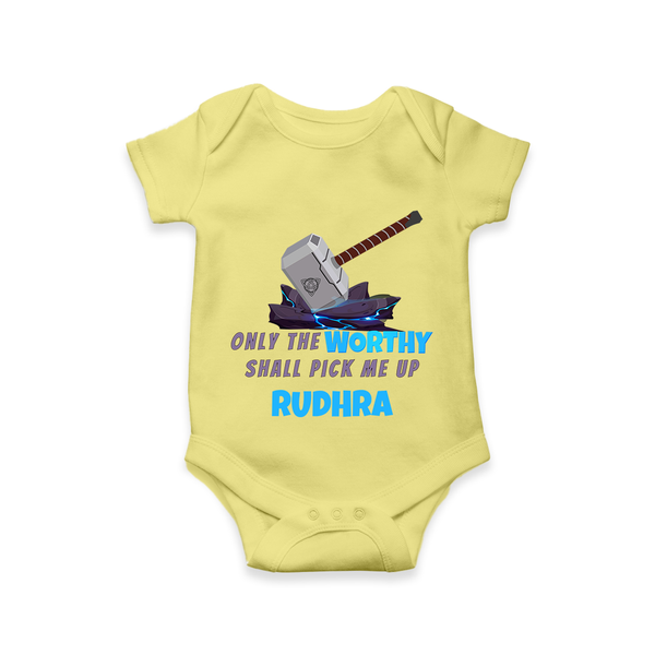 Little Thor Romper | Personalized Baby Romper for Little Gods of Thunder - PASTEL YELLOW - New Born (Chest 14")