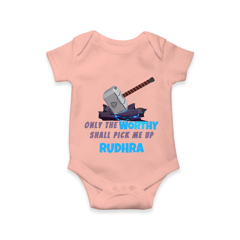 Little Thor Romper | Personalized Baby Romper for Little Gods of Thunder - PEACH - New Born (Chest 14")