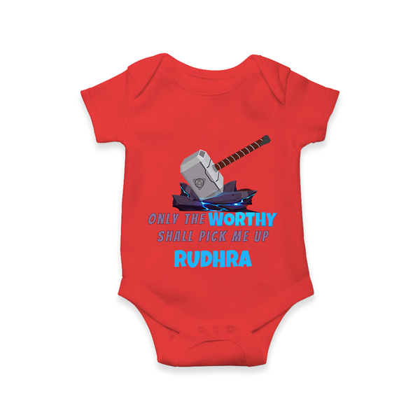 Little Thor Romper | Personalized Baby Romper for Little Gods of Thunder - RED - New Born (Chest 14")