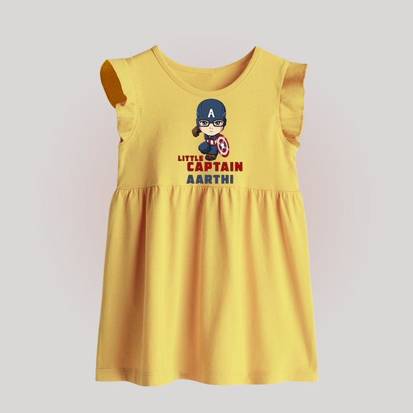 Little Captain America Baby Frock | Personalized Baby Baby Frock for Little Heroes - PASTEL YELLOW - 0 - 3 Months Old (Chest 17")