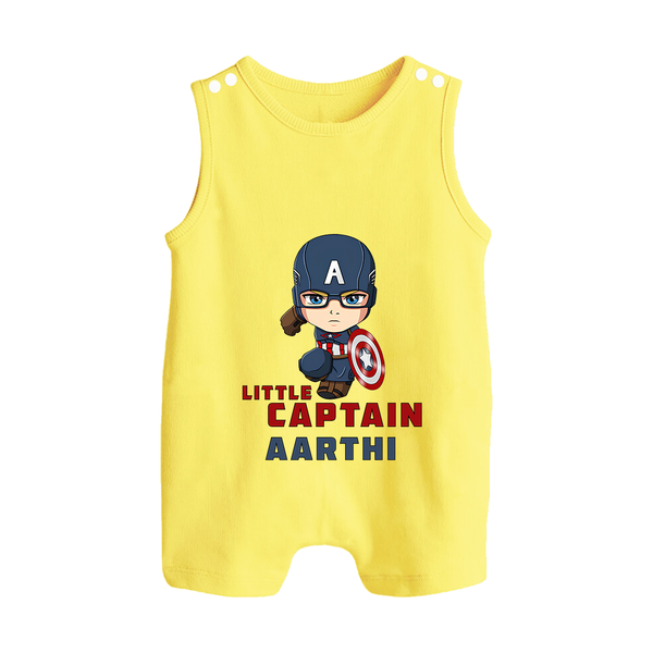 Little Captain America Romper Suit / Sleeveless Romper | Personalized Baby Romper Suit / Sleeveless Romper for Little Heroes - PASTEL YELLOW - 0 - 5 Months Old (Chest 18")