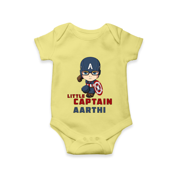 Little Captain America Romper | Personalized Baby Romper for Little Heroes - PASTEL YELLOW - New Born (Chest 14")