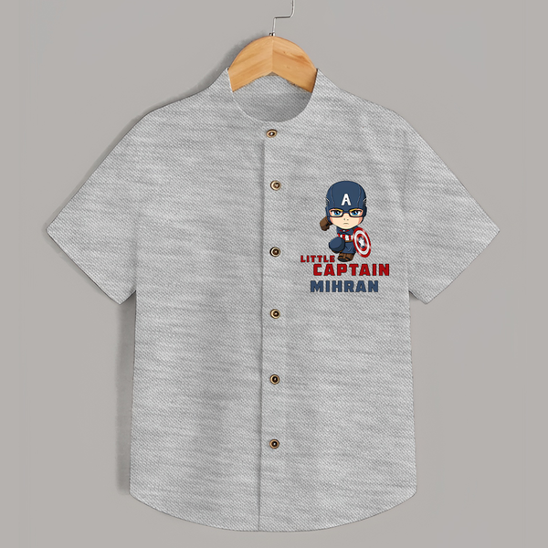 Little Captain America Shirt | Personalized Baby Shirt for Little Heroes - GREY - 0 - 6 Months Old (Chest 23")