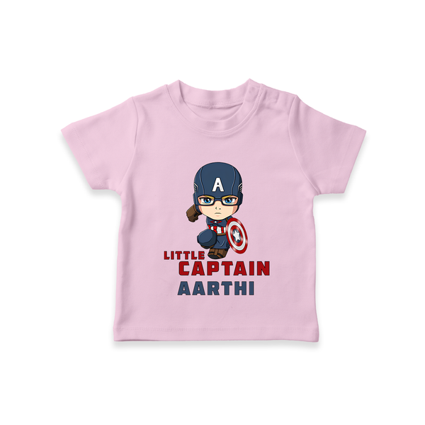 Little Captain America T-Shirt | Personalized Baby T-Shirt for Little Heroes - BABY PINK - 0-5 Months Old (Chest 17")
