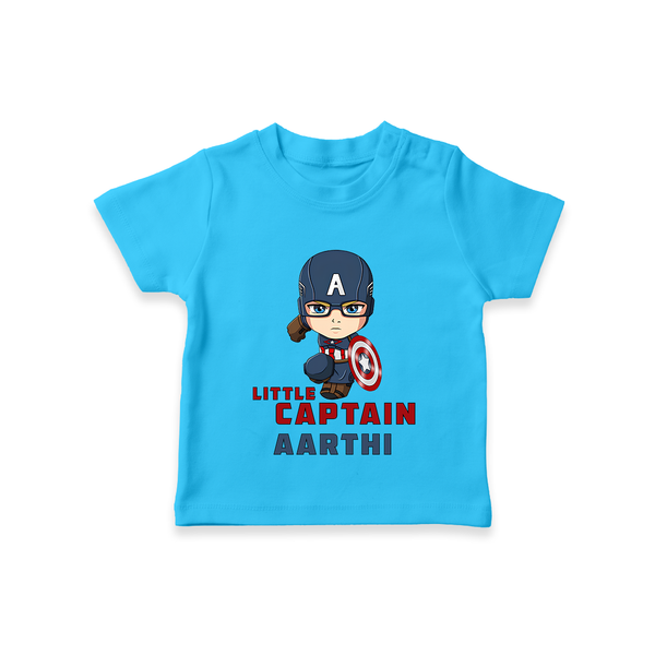 Little Captain America T-Shirt | Personalized Baby T-Shirt for Little Heroes - SKY BLUE - 0-5 Months Old (Chest 17")