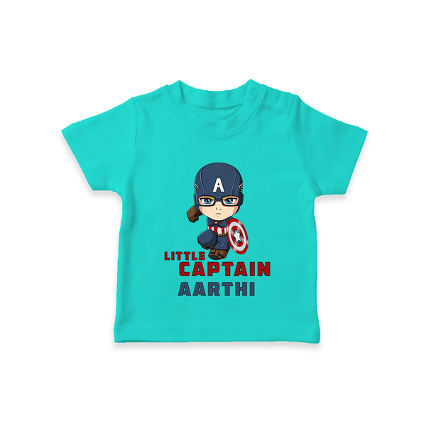 Little Captain America T-Shirt | Personalized Baby T-Shirt for Little Heroes - TEAL - 0-5 Months Old (Chest 17")