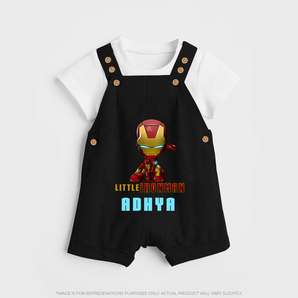 Little Iron Man Dungaree Set | Personalized Dungaree Set for Little Tech Geniuses - BLACK - 0 - 5 Months Old (Chest 18")