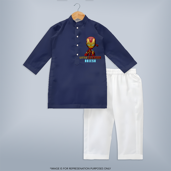 Little Iron Man Kurta Set | Personalized Kurta Set for Little Tech Geniuses - NAVY BLUE - 3 - 6 Months Old (Chest 24", Kurta Length 14'', Waist 19", Pant Length 14")