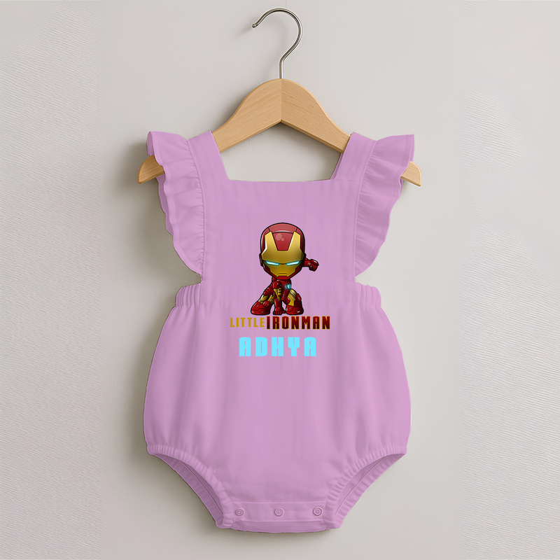 Little Iron Man Romper Frock | Personalized Romper Frock for Little Tech Geniuses - BABY PINK - 0 - 3 Months Old (Chest 19")