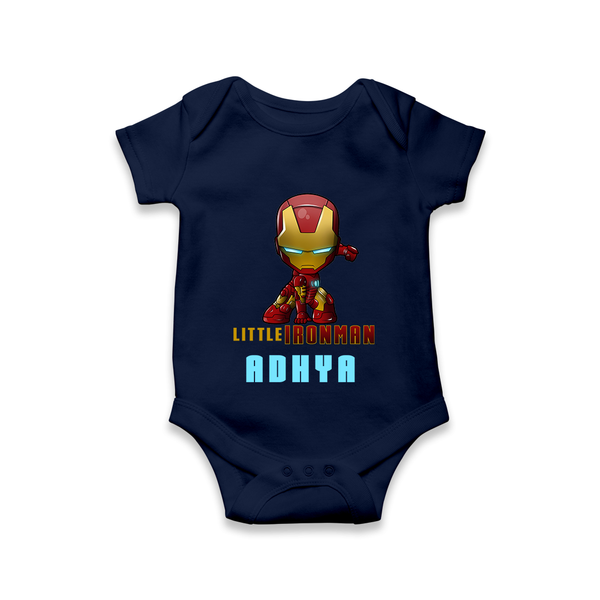 Little Iron Man Romper | Personalized Baby Romper for Little Tech Geniuses - NAVY BLUE - New Born (Chest 14")