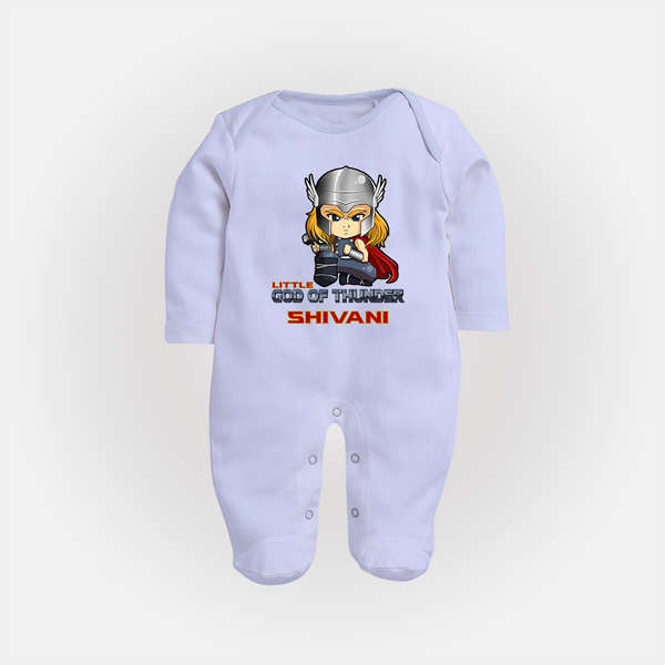 Little God of Thunder Sleep Suit / Full Sleeve Bodysuit | Personalized Sleep Suit / Full Sleeve Bodysuit for Little Thunder Gods - BABY BLUE - New Born (Chest 7.5")