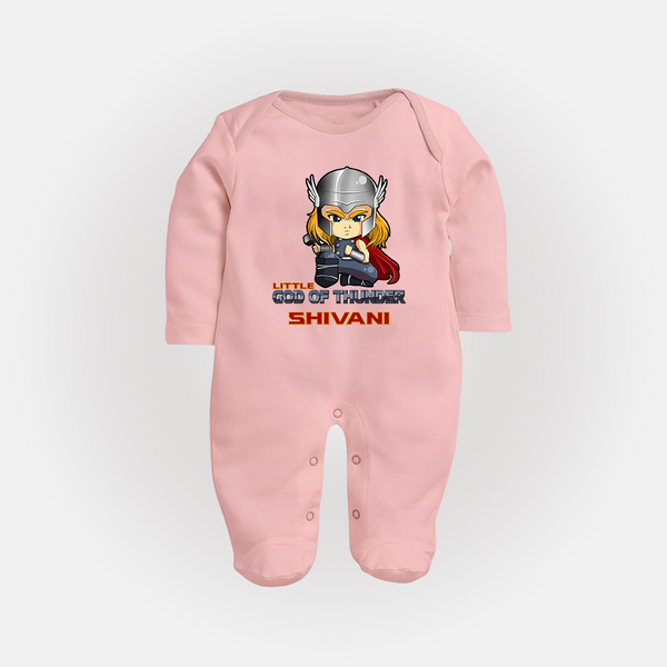 Little God of Thunder Sleep Suit / Full Sleeve Bodysuit | Personalized Sleep Suit / Full Sleeve Bodysuit for Little Thunder Gods - BABY PINK - New Born (Chest 7.5")