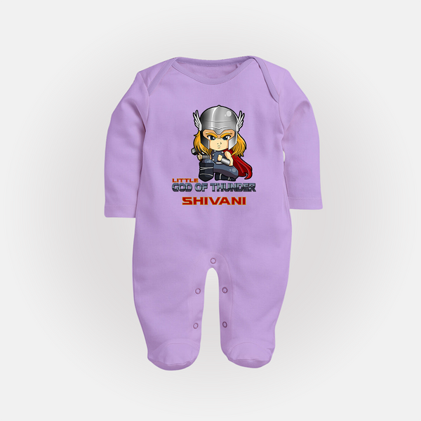 Little God of Thunder Sleep Suit / Full Sleeve Bodysuit | Personalized Sleep Suit / Full Sleeve Bodysuit for Little Thunder Gods - LILAC - New Born (Chest 7.5")