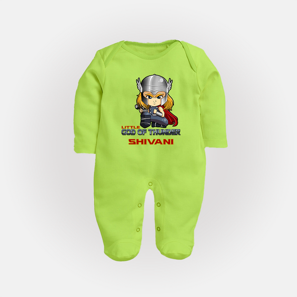 Little God of Thunder Sleep Suit / Full Sleeve Bodysuit | Personalized Sleep Suit / Full Sleeve Bodysuit for Little Thunder Gods - LIME GREEN - New Born (Chest 7.5")