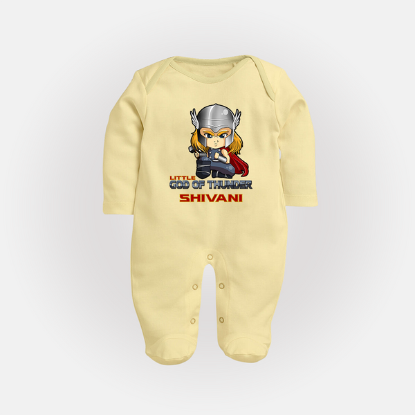 Little God of Thunder Sleep Suit / Full Sleeve Bodysuit | Personalized Sleep Suit / Full Sleeve Bodysuit for Little Thunder Gods - PASTEL YELLOW - New Born (Chest 7.5")