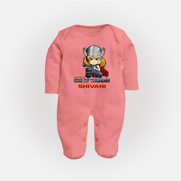 Little God of Thunder Sleep Suit / Full Sleeve Bodysuit | Personalized Sleep Suit / Full Sleeve Bodysuit for Little Thunder Gods - PEACH - New Born (Chest 7.5")