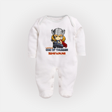 Little God of Thunder Sleep Suit / Full Sleeve Bodysuit | Personalized Sleep Suit / Full Sleeve Bodysuit for Little Thunder Gods - WHITE - New Born (Chest 7.5")