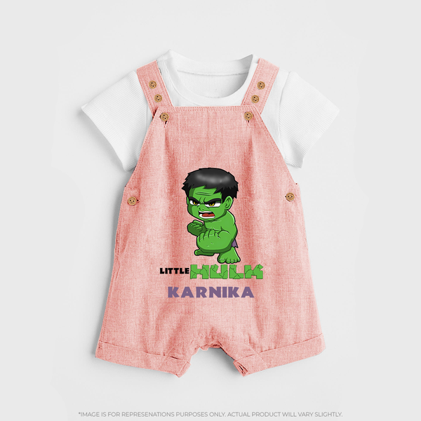 Little Hulk Hero Dungaree Set | Custom Dungaree Set for Baby Hulk Fans - PEACH - 0 - 5 Months Old (Chest 18")
