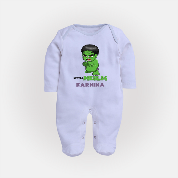 Little Hulk Hero Sleep Suit / Full Sleeve Bodysuit | Custom Sleep Suit / Full Sleeve Bodysuit for Baby Hulk Fans - BABY BLUE - New Born (Chest 7.5")