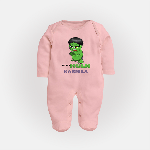 Little Hulk Hero Sleep Suit / Full Sleeve Bodysuit | Custom Sleep Suit / Full Sleeve Bodysuit for Baby Hulk Fans - BABY PINK - New Born (Chest 7.5")