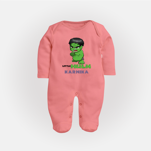 Little Hulk Hero Sleep Suit / Full Sleeve Bodysuit | Custom Sleep Suit / Full Sleeve Bodysuit for Baby Hulk Fans - PEACH - New Born (Chest 7.5")
