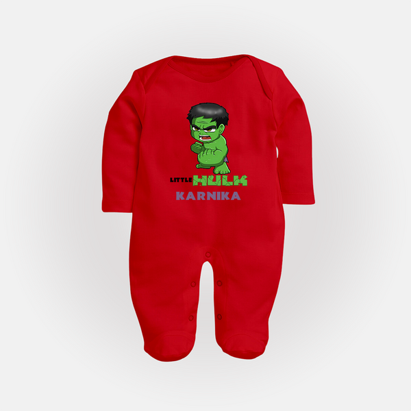 Little Hulk Hero Sleep Suit / Full Sleeve Bodysuit | Custom Sleep Suit / Full Sleeve Bodysuit for Baby Hulk Fans - RED - New Born (Chest 7.5")