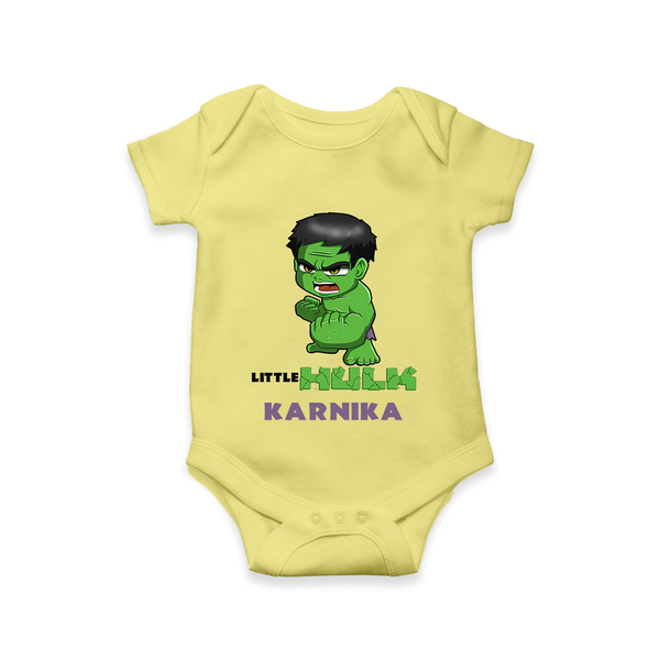 Little Hulk Hero Romper | Custom Romper for Baby Hulk Fans - PASTEL YELLOW - New Born (Chest 14")