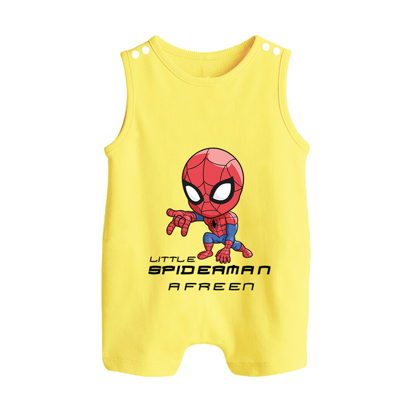 Little Spider-Man Romper Suit / Sleeveless Romper | Personalized Baby Romper Suit / Sleeveless Romper for Little Web-Slingers - PASTEL YELLOW - 0 - 5 Months Old (Chest 18")