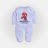 Little Spider-Man Sleep Suit / Full Sleeve Bodysuit | Personalized Baby Sleep Suit / Full Sleeve Bodysuit for Little Web-Slingers - BABY BLUE - New Born (Chest 7.5")