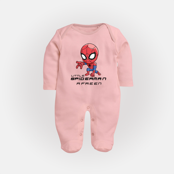 Little Spider-Man Sleep Suit / Full Sleeve Bodysuit | Personalized Baby Sleep Suit / Full Sleeve Bodysuit for Little Web-Slingers - BABY PINK - New Born (Chest 7.5")