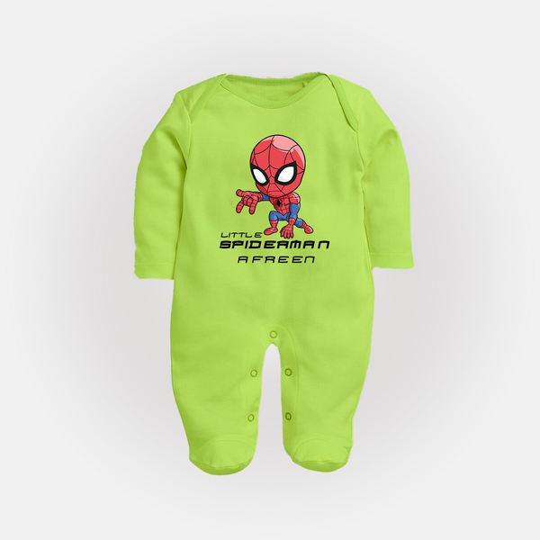 Little Spider-Man Sleep Suit / Full Sleeve Bodysuit | Personalized Baby Sleep Suit / Full Sleeve Bodysuit for Little Web-Slingers - LIME GREEN - New Born (Chest 7.5")