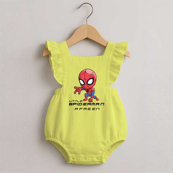 Little Spider-Man Romper Frock | Personalized Baby Romper Frock for Little Web-Slingers - PASTEL YELLOW - 0 - 3 Months Old (Chest 19")