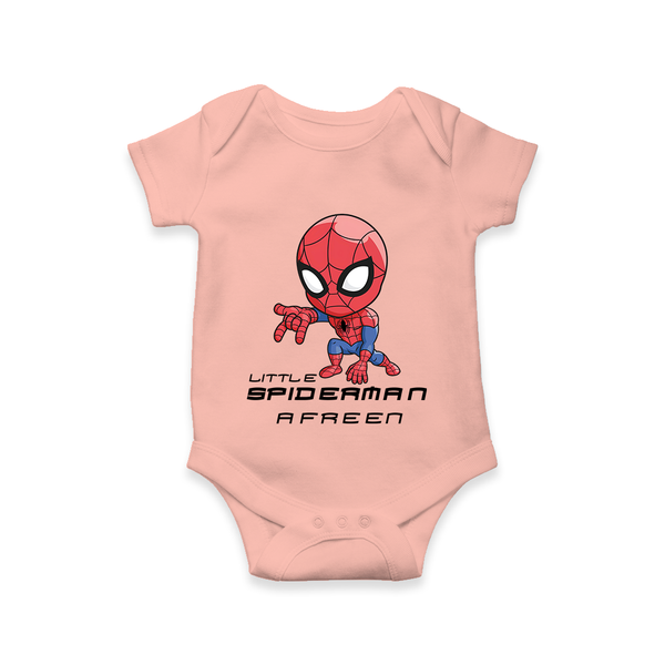 Little Spider-Man Romper | Personalized Baby Romper for Little Web-Slingers - PEACH - New Born (Chest 14")