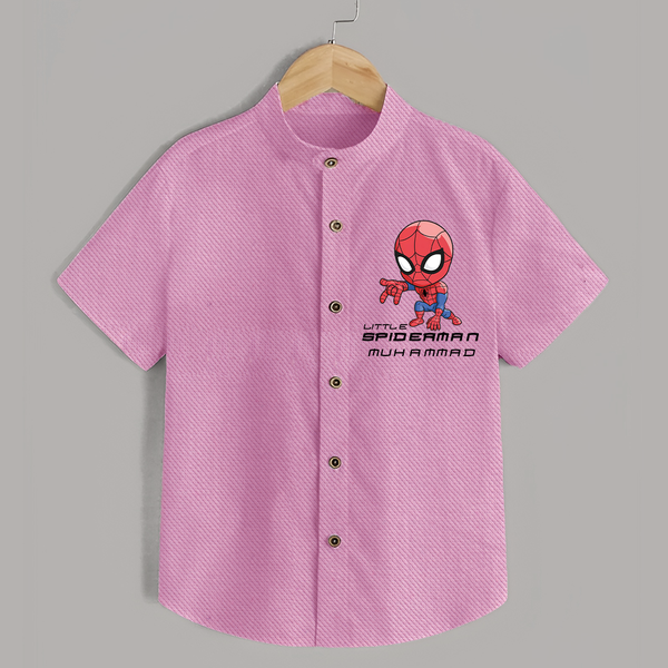 Little Spider-Man Shirt | Personalized Baby Shirt for Little Web-Slingers - BABY PINK - 0 - 6 Months Old (Chest 23")