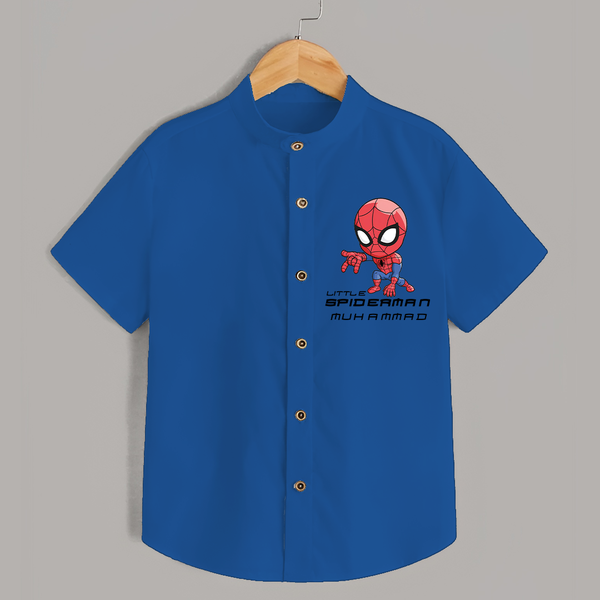 Little Spider-Man Shirt | Personalized Baby Shirt for Little Web-Slingers - COBALT BLUE - 0 - 6 Months Old (Chest 23")