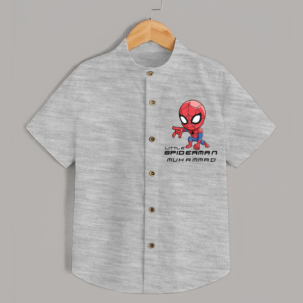 Little Spider-Man Shirt | Personalized Baby Shirt for Little Web-Slingers - GREY - 0 - 6 Months Old (Chest 23")