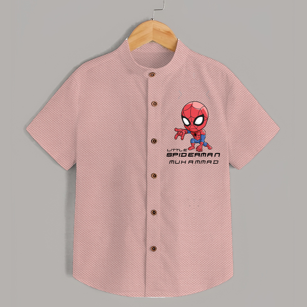 Little Spider-Man Shirt | Personalized Baby Shirt for Little Web-Slingers - PEACH - 0 - 6 Months Old (Chest 23")