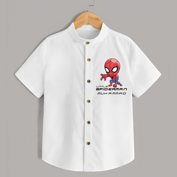 Little Spider-Man Shirt | Personalized Baby Shirt for Little Web-Slingers - WHITE - 0 - 6 Months Old (Chest 23")