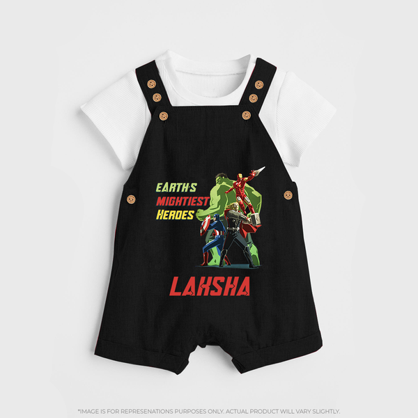 Little Avengers Team Dungaree Set | Custom Dungaree Set for Baby Superheroes - BLACK - 0 - 5 Months Old (Chest 18")