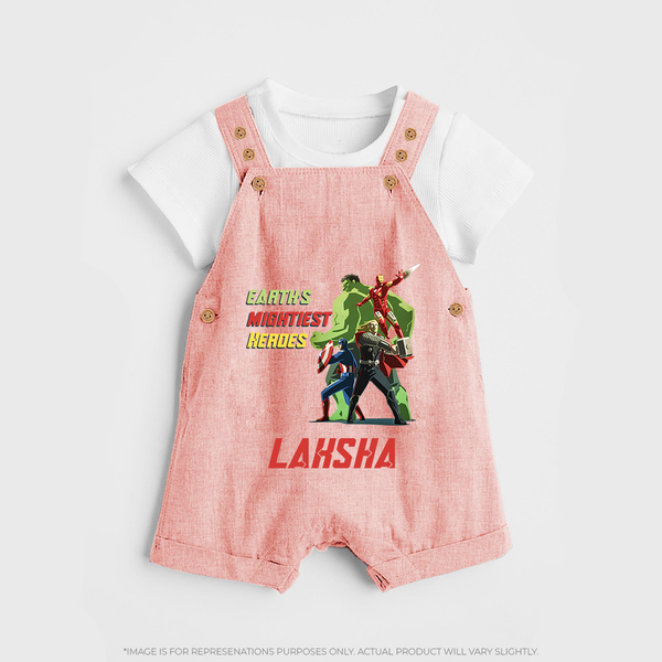 Little Avengers Team Dungaree Set | Custom Dungaree Set for Baby Superheroes - PEACH - 0 - 5 Months Old (Chest 18")