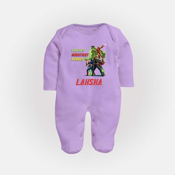 Little Avengers Team Sleep Suit / Full Sleeve Bodysuit | Custom Sleep Suit / Full Sleeve Bodysuit for Baby Superheroes - LILAC - New Born (Chest 7.5")