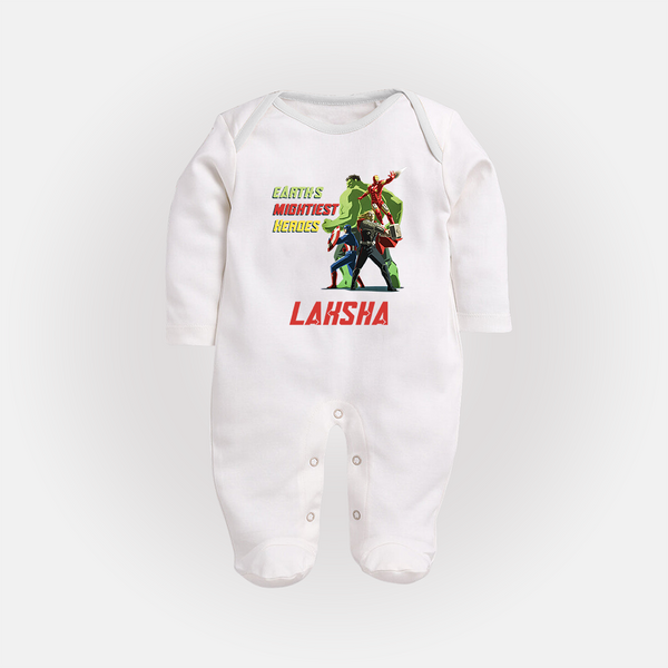 Little Avengers Team Sleep Suit / Full Sleeve Bodysuit | Custom Sleep Suit / Full Sleeve Bodysuit for Baby Superheroes - WHITE - New Born (Chest 7.5")