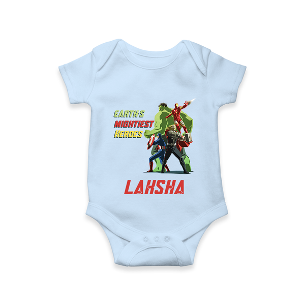 Little Avengers Team Romper | Custom Romper for Baby Superheroes - BABY BLUE - New Born (Chest 14")