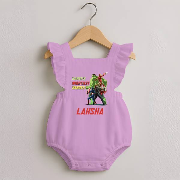Little Avengers Team Romper Frock | Custom Romper Frock for Baby Superheroes - BABY PINK - 0 - 3 Months Old (Chest 19")
