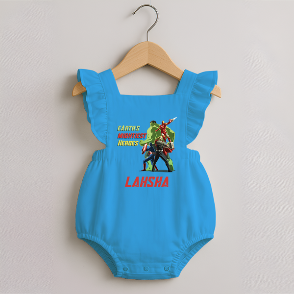 Little Avengers Team Romper Frock | Custom Romper Frock for Baby Superheroes - SKY BLUE - 0 - 3 Months Old (Chest 19")