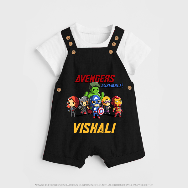 Little Avengers Assemble Dungaree Set | Personalized Baby Dungaree Set for Future Heroes - BLACK - 0 - 5 Months Old (Chest 18")