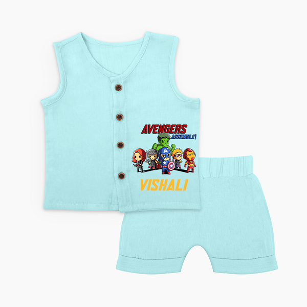 Little Avengers Assemble Jabla Set | Personalized Baby Jabla Set for Future Heroes - BABY BLUE - 0 - 3 Months Old (Chest 9.8")