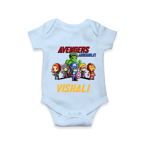 Little Avengers Assemble Romper | Personalized Baby Romper for Future Heroes - BABY BLUE - New Born (Chest 14")