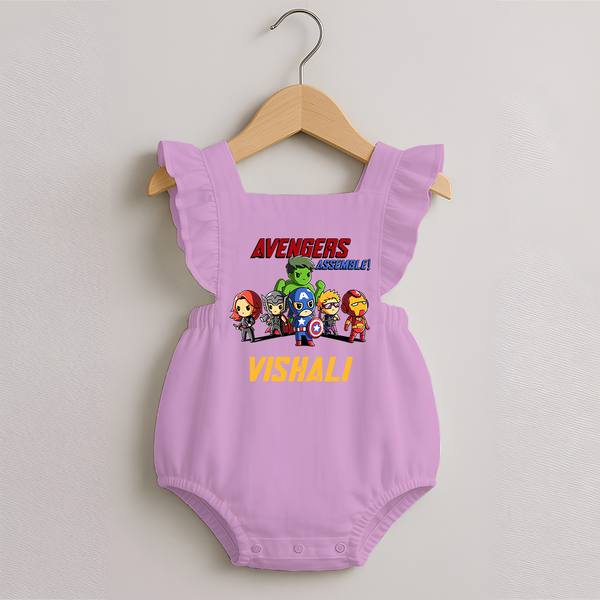 Little Avengers Assemble Romper Frock | Personalized Baby Romper Frock for Future Heroes - BABY PINK - 0 - 3 Months Old (Chest 19")
